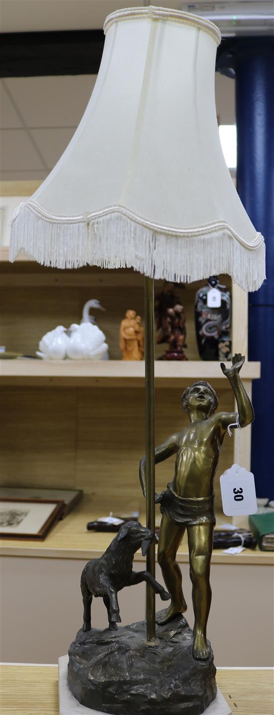 A bronze boy/dog table lamp
